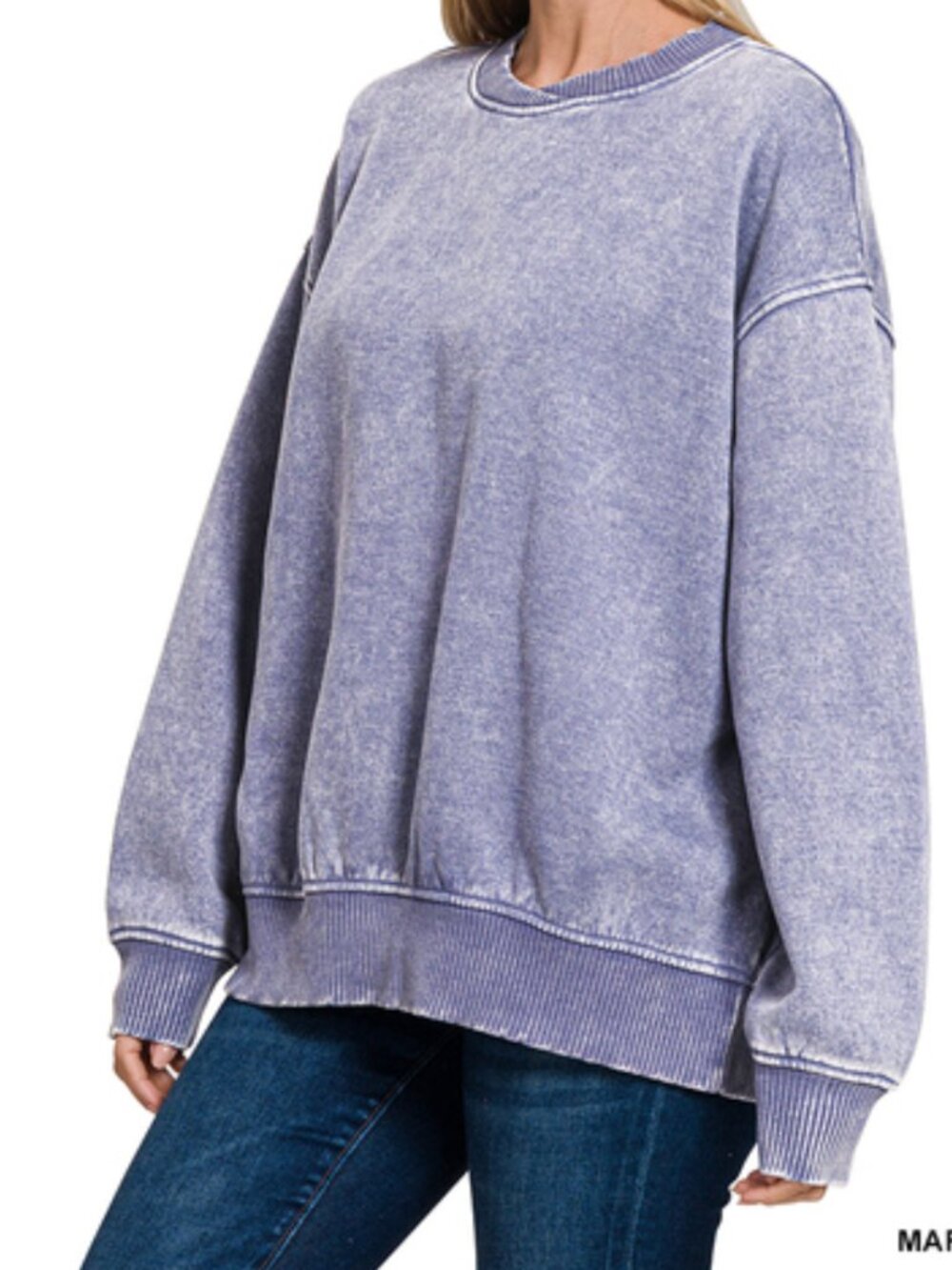 Acid Wash Fleeze Oversied Pullover in Marlin